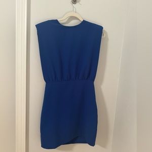 Boutique Blue Padded Shoulder Mini Dress